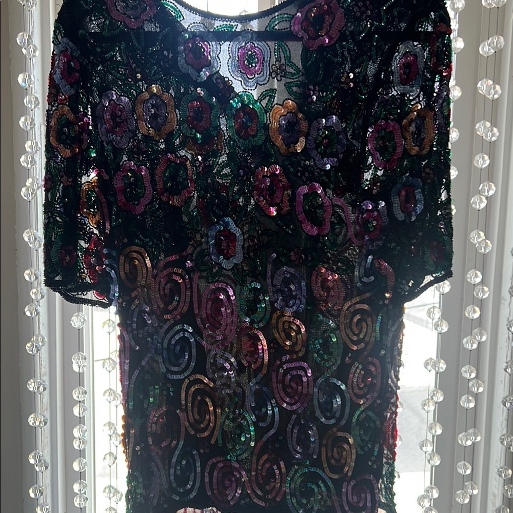 Vintage Black and Purple Sequin Embellished Blouse